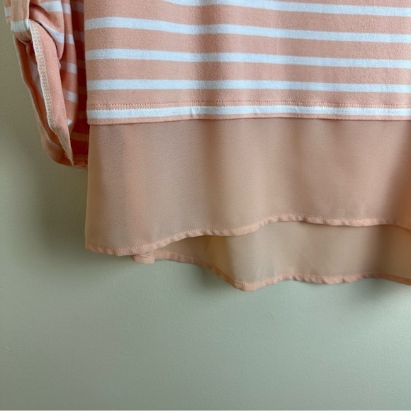 Chico’s salmon color striped rayon blend blouse top size 2 / large - Picture 6 of 7